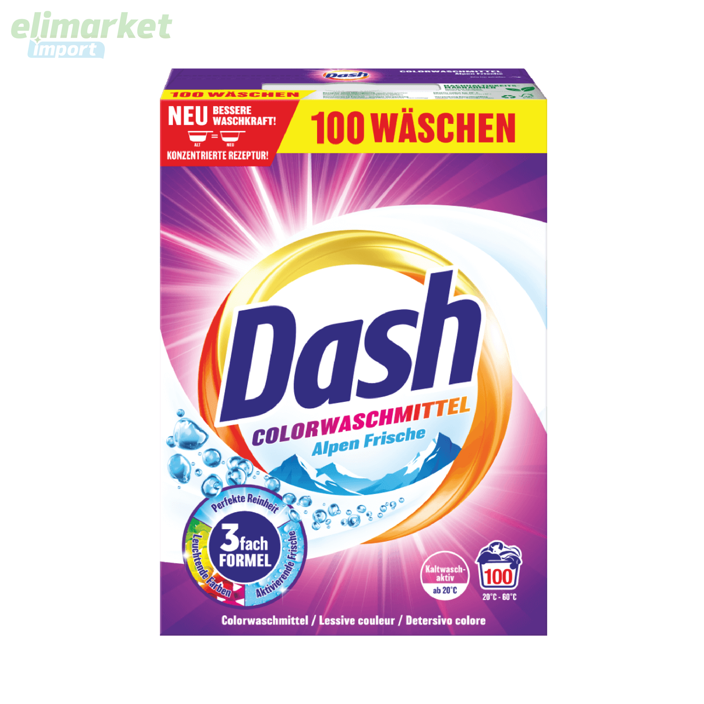 Detergent de rufe pudra Dash Color, Alpen Frische, 100 spalari, 5 kg