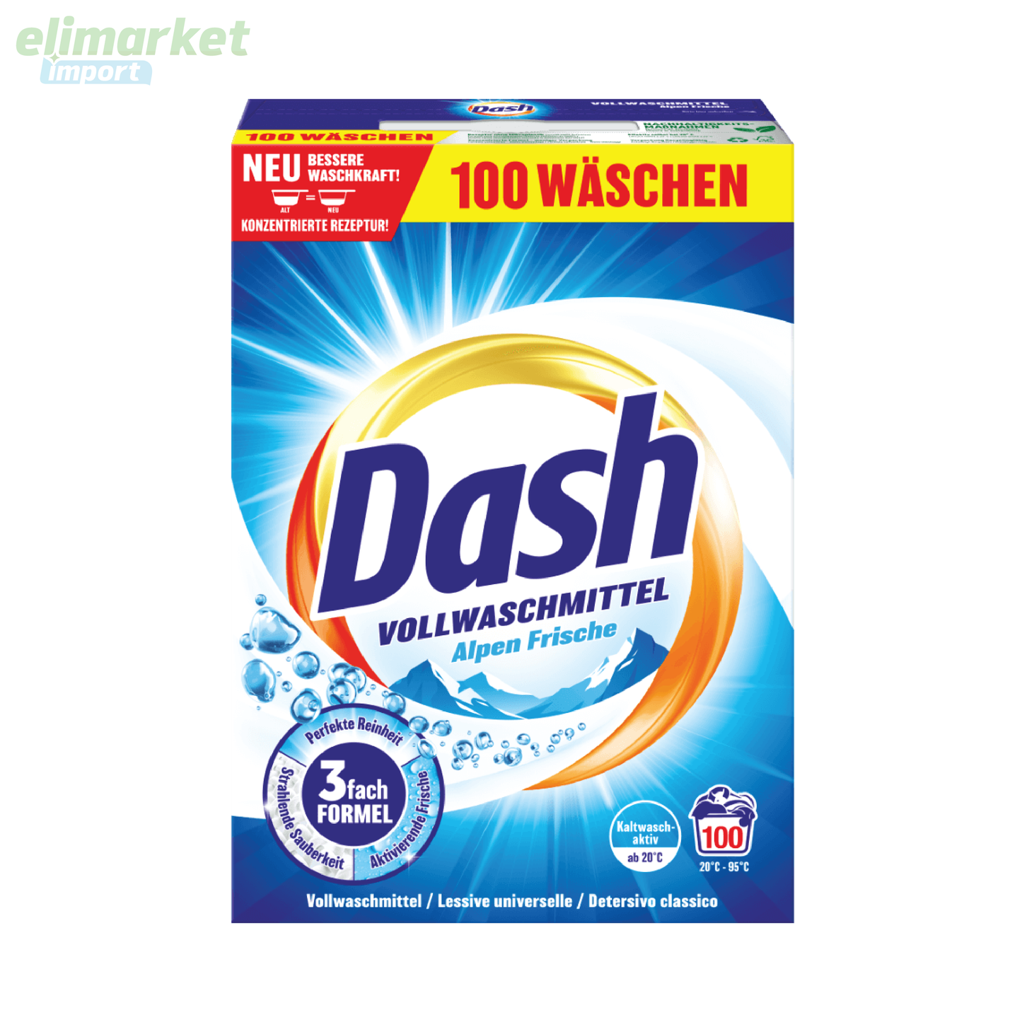 Detergent de rufe pudra Dash Universal, Alpen Frische, 100 spalari, 5 kg