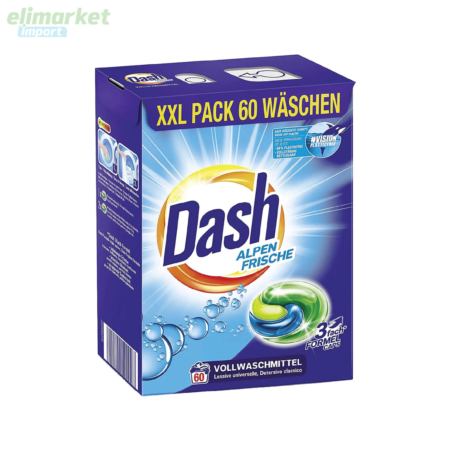 Detergent de rufe capsule Dash Universal, Alpen Frische, 60 capsule